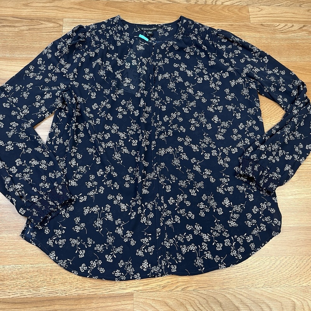 41 Hawthorn Long Sleeve Lightweight Blouse Women's Size‎ Large Navy Blue NEW